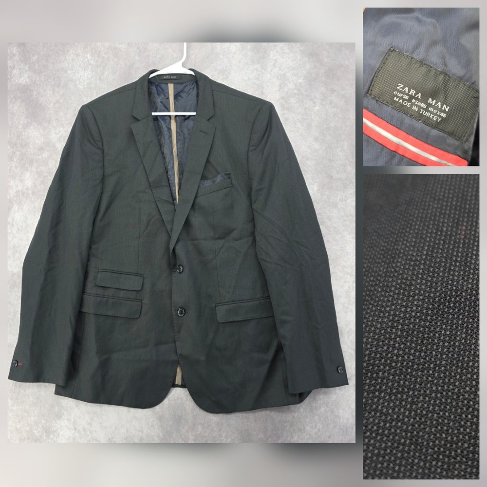 Zara Man Tailored Fit Blazer Charcoal Grey Micro Texture Jacket US 44R 1564/324